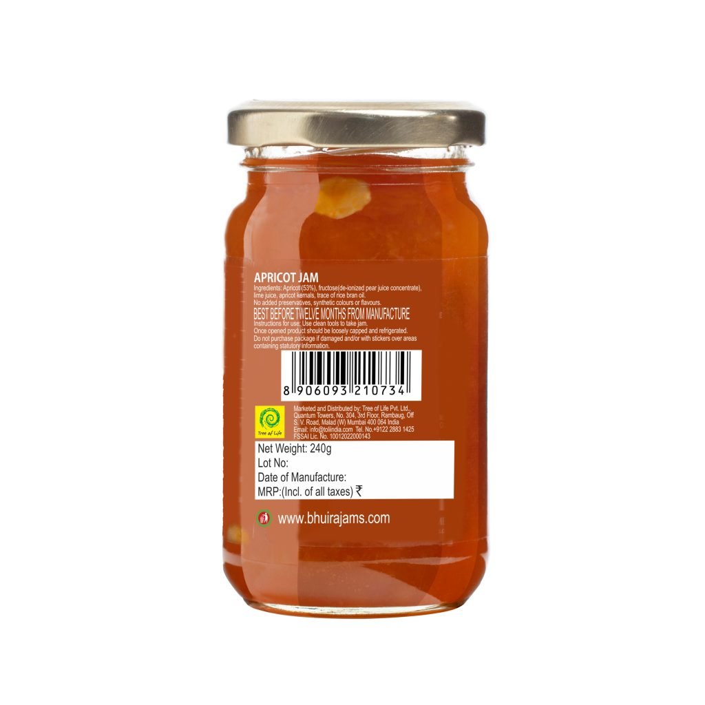Apricot Jam with No Added Sugar 240gm Bhuira Jams